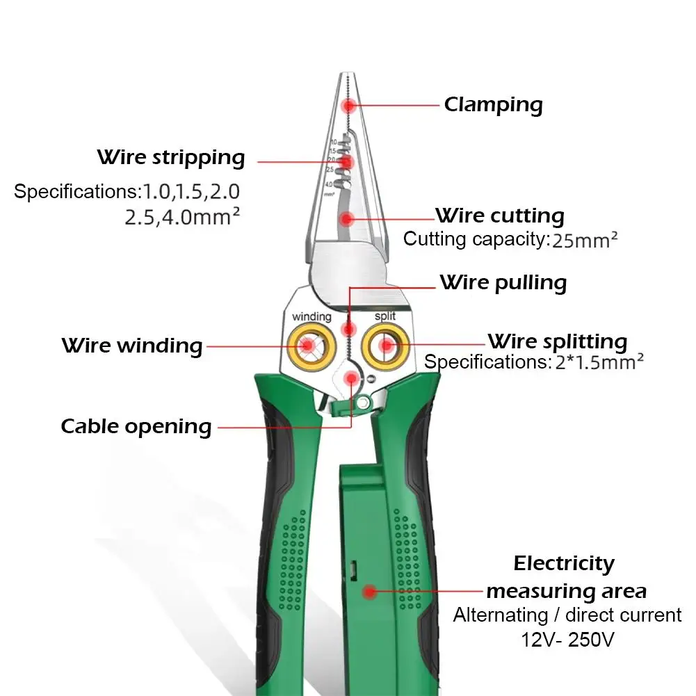 8in1 Multi-Functional Wire Stripping Pliers Crimper Cable Stripper Cutter For Wire Winding Electricians Measurement Hand Tools