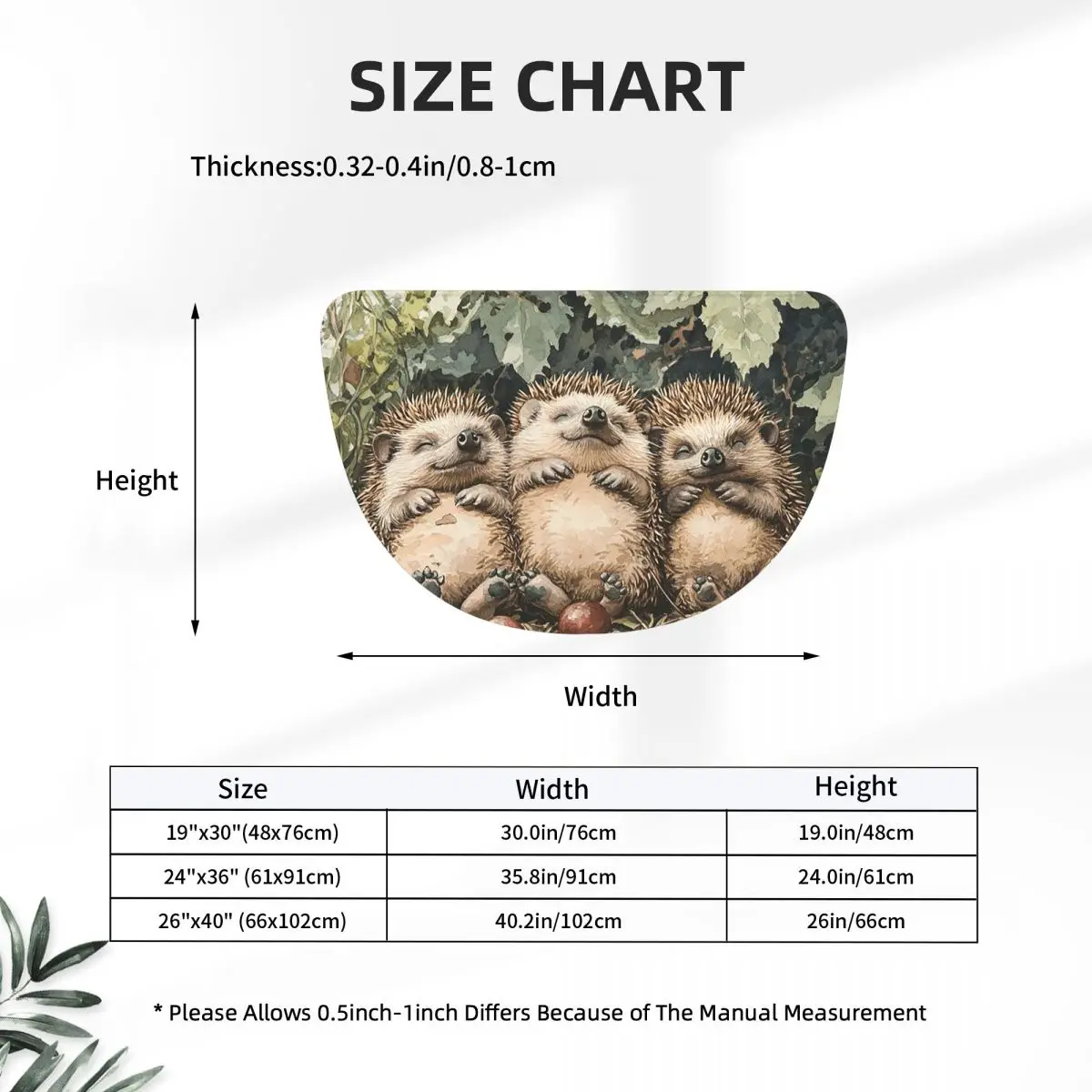 Hedgehogs Autumn Leaves Designed Soft Flannel Half Round Doormat Non Slip Bathroom Mat Absorbent Floor Carpet for Garage
