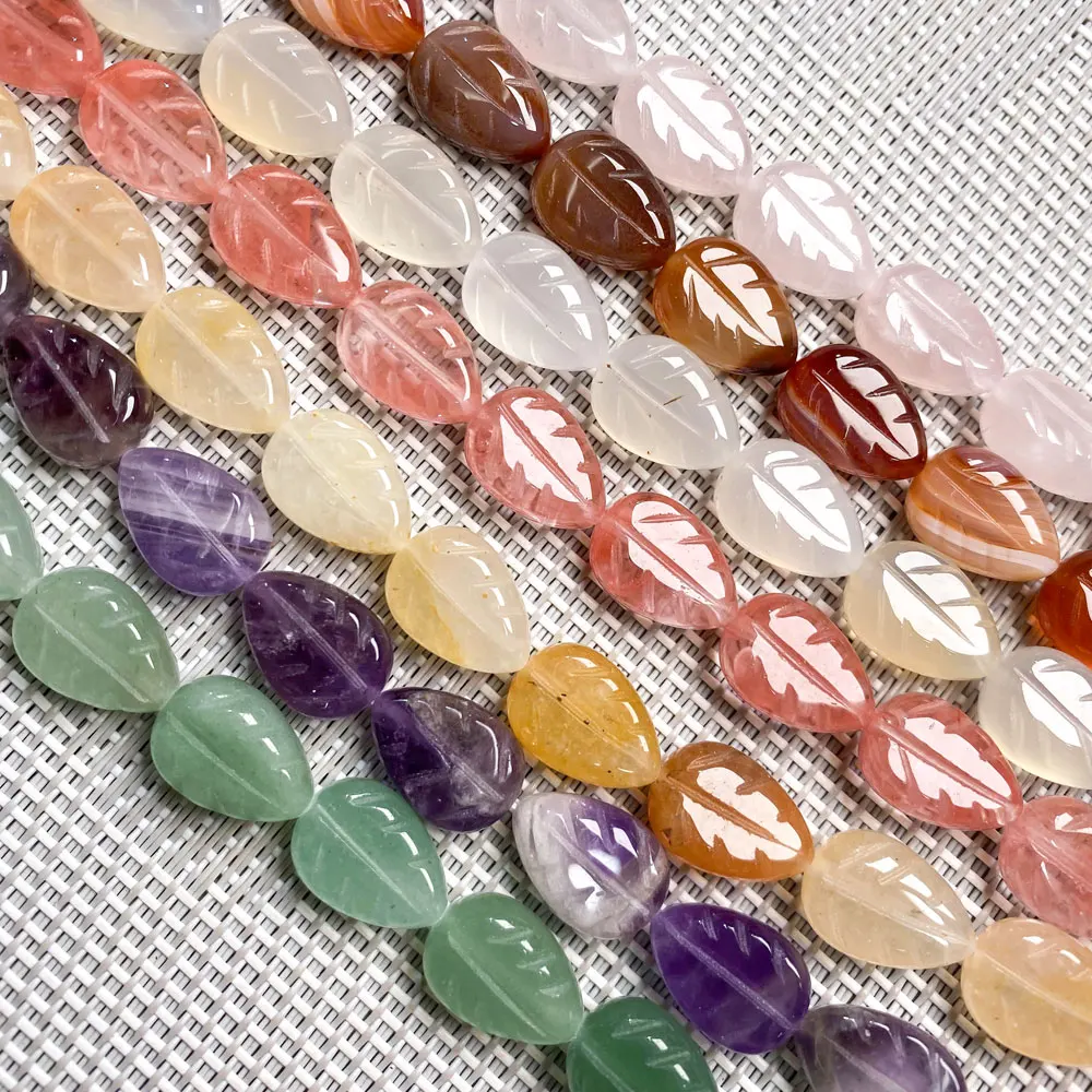

15pcs Natural Red Agates Bead Leaf Shape Yellow Jade Loose Spacer Beaded for Making DIY Jewelry Necklace Bracelet 10x14mm