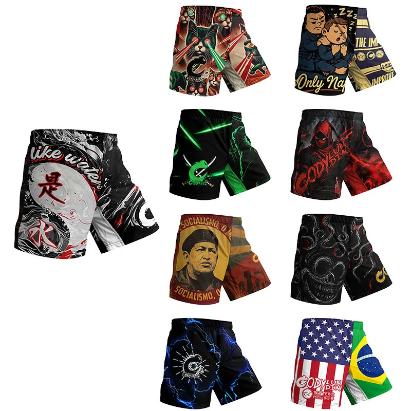 New Men's Fight Rashguard Jiu Jitsu MMA Sports Shorts Lightweight Boxing Muay Thai Bjj Grappling Rash Guard No Gi Front Shorts