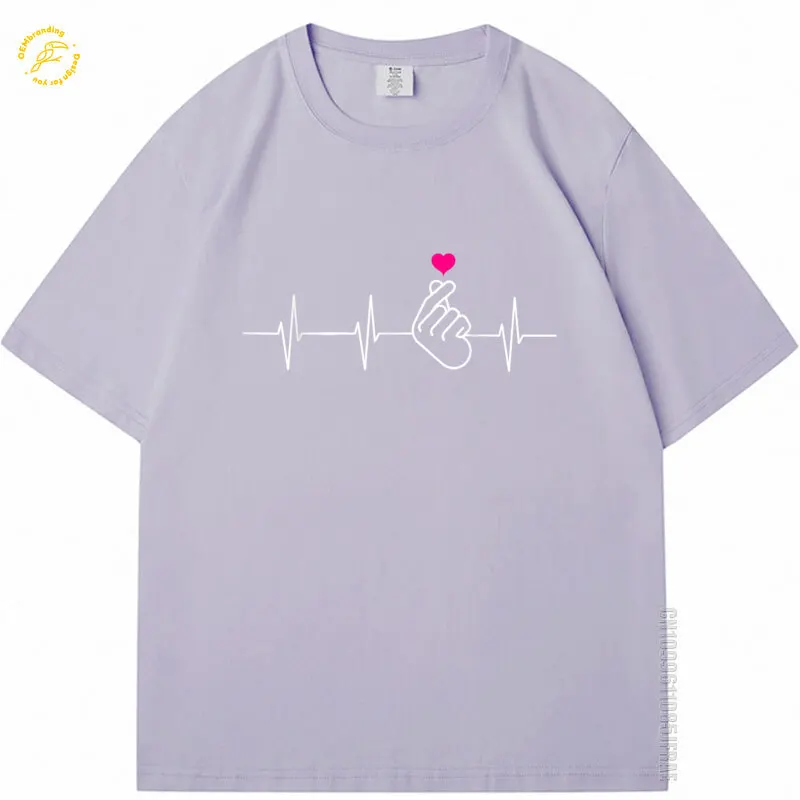 

K-Pop Heartbeat Hand Heart Korean 2025 Hot Tee Pop Music Cute K-Pop Oversized T-Shirt Y2K T Shirt Men's Fashion Man Clothes
