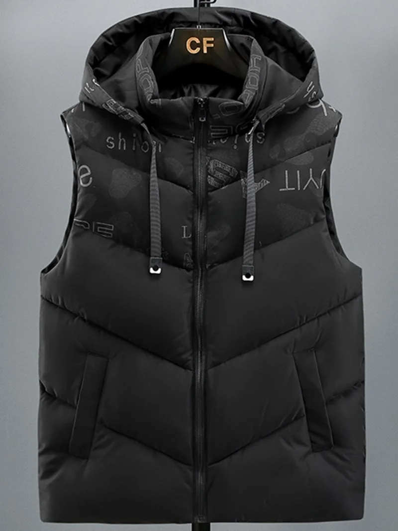 

Men's Thiened down Cotton Vest Autumn Winter Warm Outerwear Youth Faionable oulder Bared Jaet Stand Fit Zipper Clo...