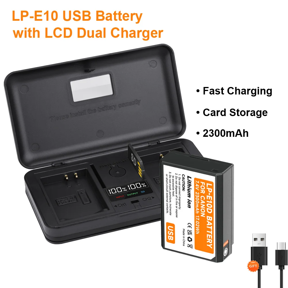 LP-E10 LP E10 LPE10 Аккумулятор для цифровой камеры + зарядное устройство для ЖК-дисплея для Canon EOS 1100D 1200D 1300D 2000D 4000D Rebel T3 T5 T6 KISS X50 X70