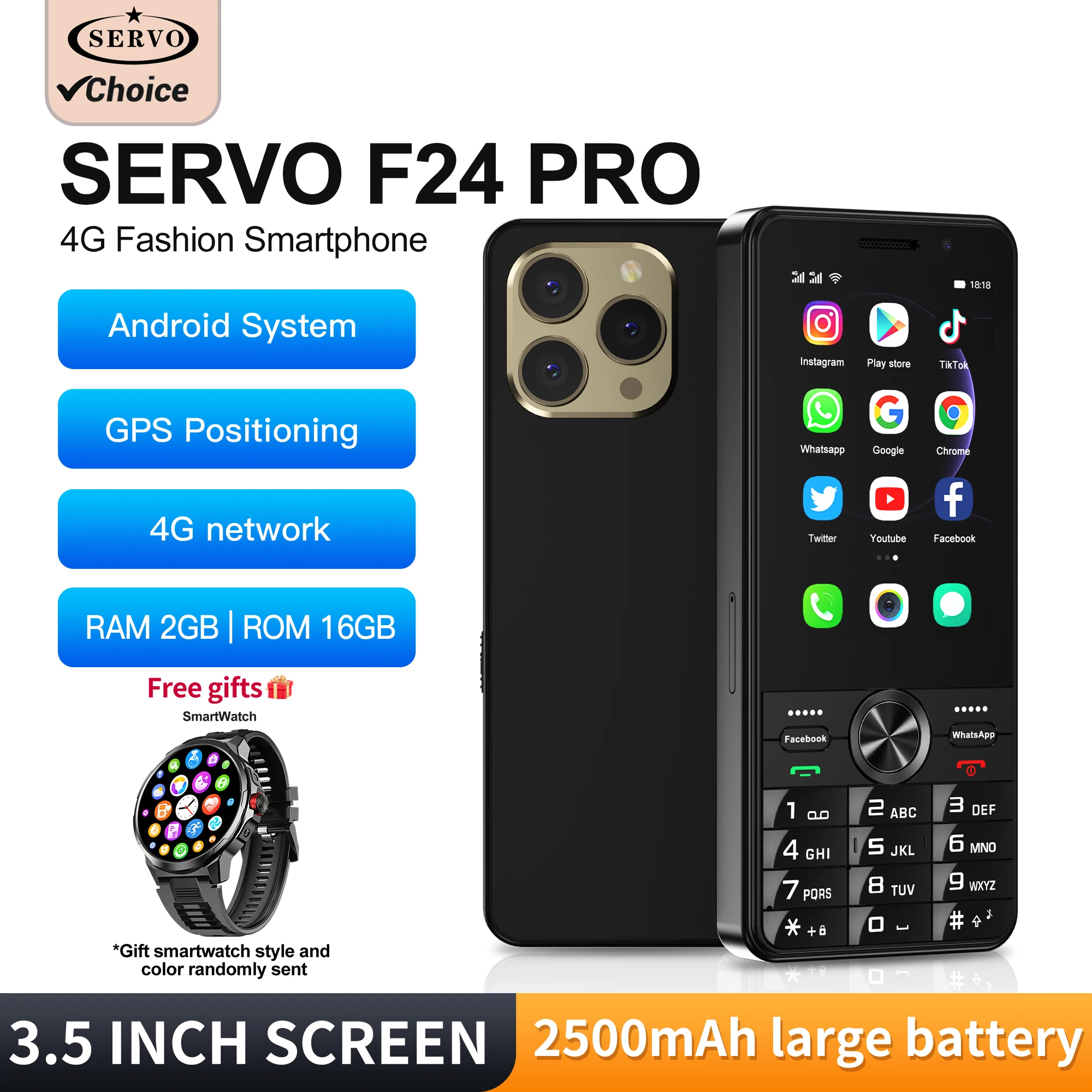 Free Gift SERVO 4G Android Smart Phone Dual SIM Card Dual Camera GPS WiFi Google Play Flashlight 3.5
