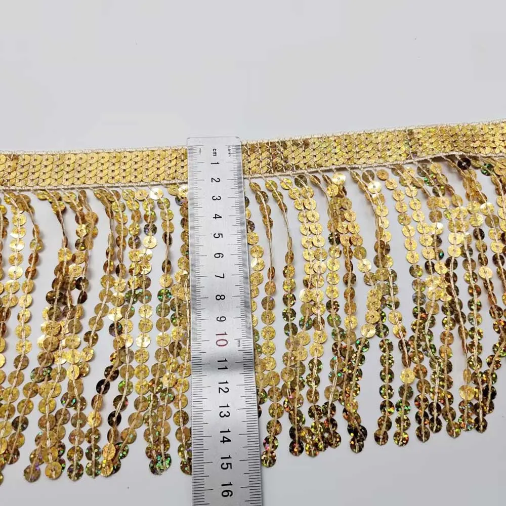 1yard Braided Gold Silver Lace SequinsTassel Fringe Trim Ribbon Stage Performance Wedding Dress Sewing Fabric Ornament