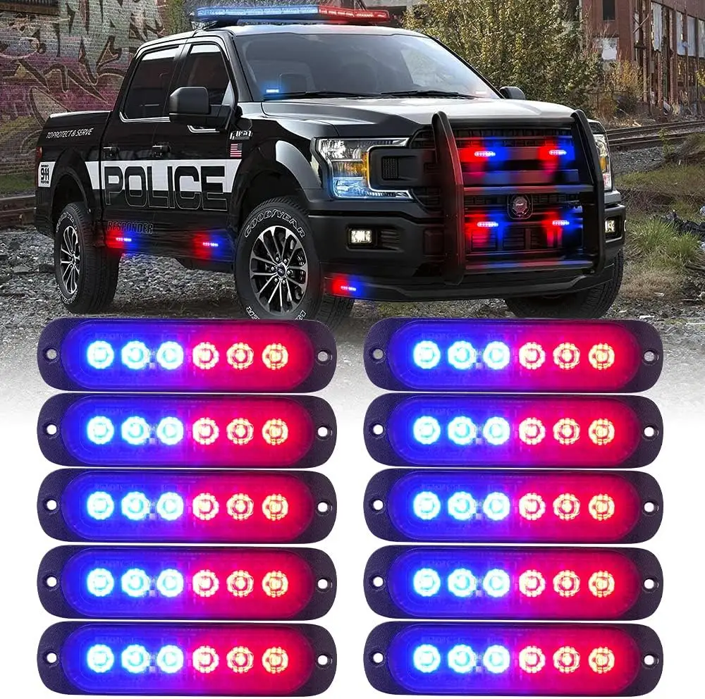 

10 шт. красно-синих светодиодных аварийных стробоскопов, синхронизированные мигающие фонари для грузовиков, квадроциклов, внедорожников