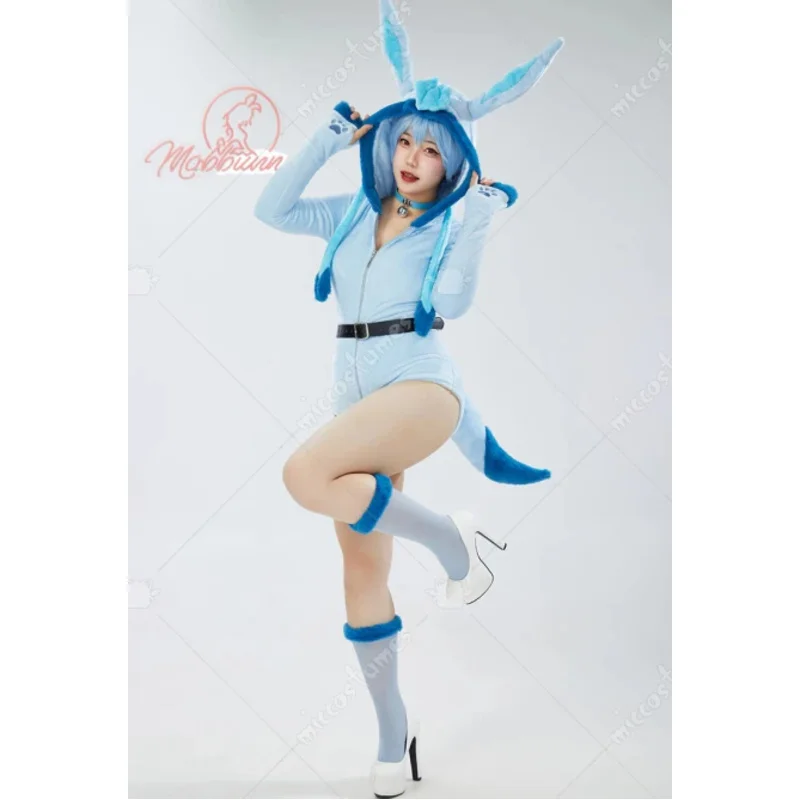 

XT8Mobbunny PM Derivative Cosplay Costume Fluffy Bodycon Romper Blue Furry Lingerie Hooded Bodysuit Homewear with Tail and XT6@!