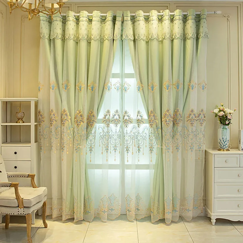 Luxuriöser, mit Lotus bestickter Verdunkelungsvorhangstoff, Vorhänge im minimalistischen Stil für Schlafzimmer, Wohnzimmer, Balkon, zweilagig mit hohem Schatten