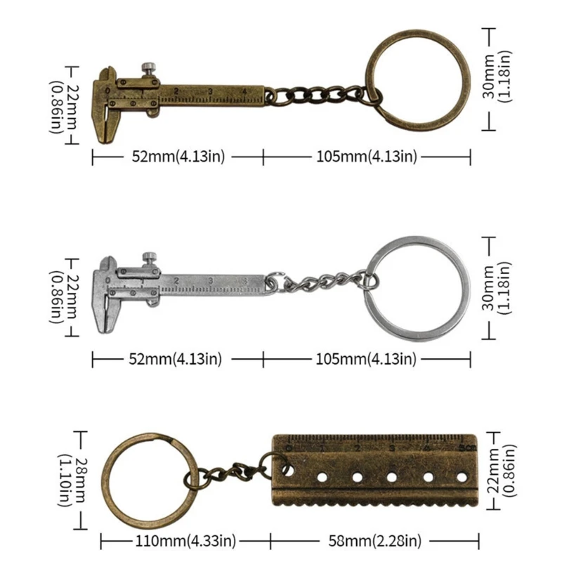 Pied à coulisse en métal, porte-clés à dents droites, pendentif en Zinc