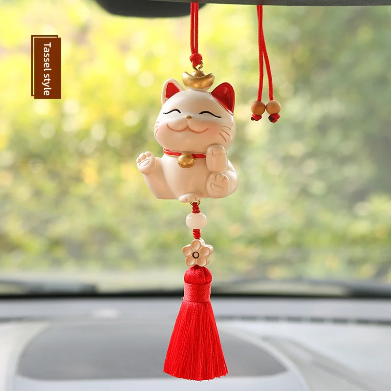 Car Lucky Cat Blessing Plaque Pendant Accessories Car Rearview Mirror Pendant Hanging Accessories Car Interior Accessories