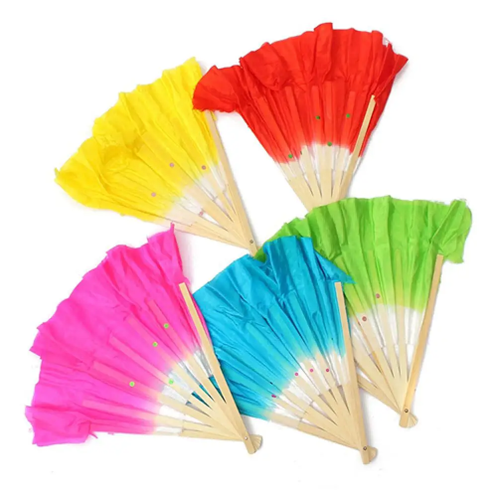 Chinese Style Handmade Bamboo Handle Decorative Fan, Artificial Silk, Folk Art Belly Dancing, Gradient Long Decorative Fans