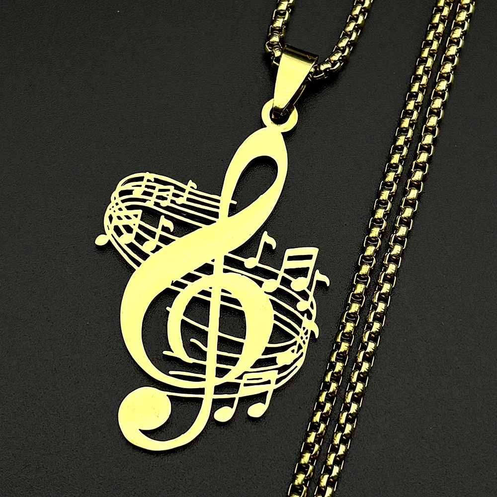 Treble Clef Music Note Pendant Necklace Women Men Gold Color Stainless Steel Sheet Rock Charm Musical Lover Chain Jewelry Gift