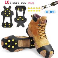 2pcs 10 Steel Studs Crampons Snow Grips Cleats for Ice and Snow Anti-Slip Rubber Traction Cleats Hiking Walking Climbing Jogging