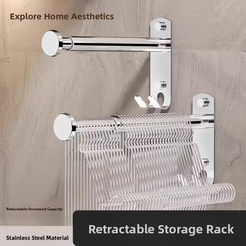 stainless-steel-clothes-hanger-storage-organizer-wall-mounted-balcony-drying-rack-multi-functional-retractable-clothesline