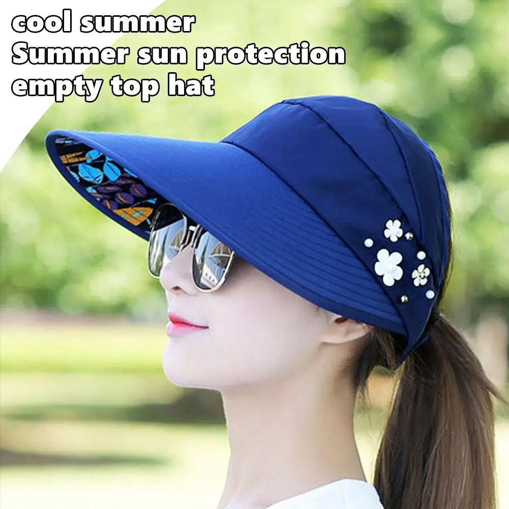 Women's Wide Eaves Summer Hat Sunshade Adjustable With Empty Protection Collapsible Top Sun Sun Hat Rope Windproof With H1X6