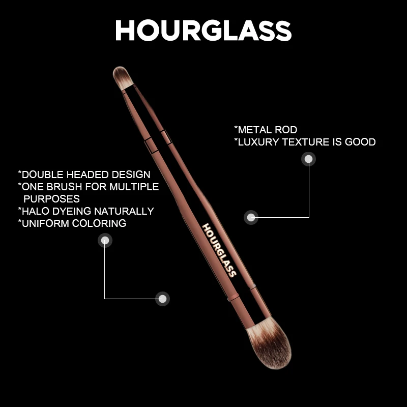 HOURGLASS Brocha de maquillaje multifuncional de doble cabezal, brocha facial, para iluminar, colorete y corrector, brocha de maquillaje portátil