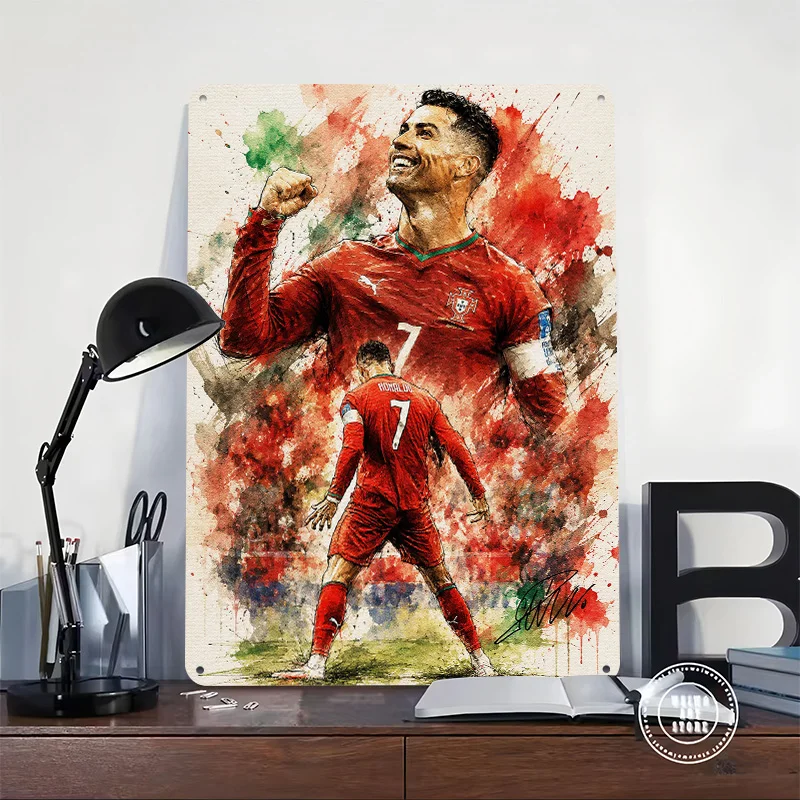 Cristiano Ronaldo Portugal Watercolor Art Metal Poster Perfect Gift for Fans Lovers Customized Wall Art Metal Sign for Wand Deko