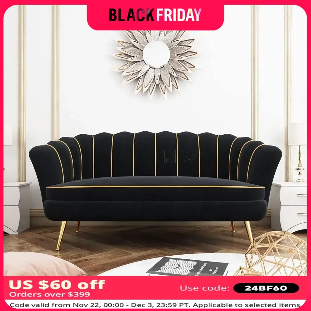 Sofas for Living Room Mid-Century Modern Sofa Couch with Metal Buckle Decor and Metal Legs for Living Room Bedroom Green Office