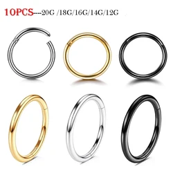 10Pcs/Lot 316L Surgical Steel Hinged Segment Nose Hoop Rings Septum Clicker Women Conch Daith Earring Piercing Jewelry 12-20G