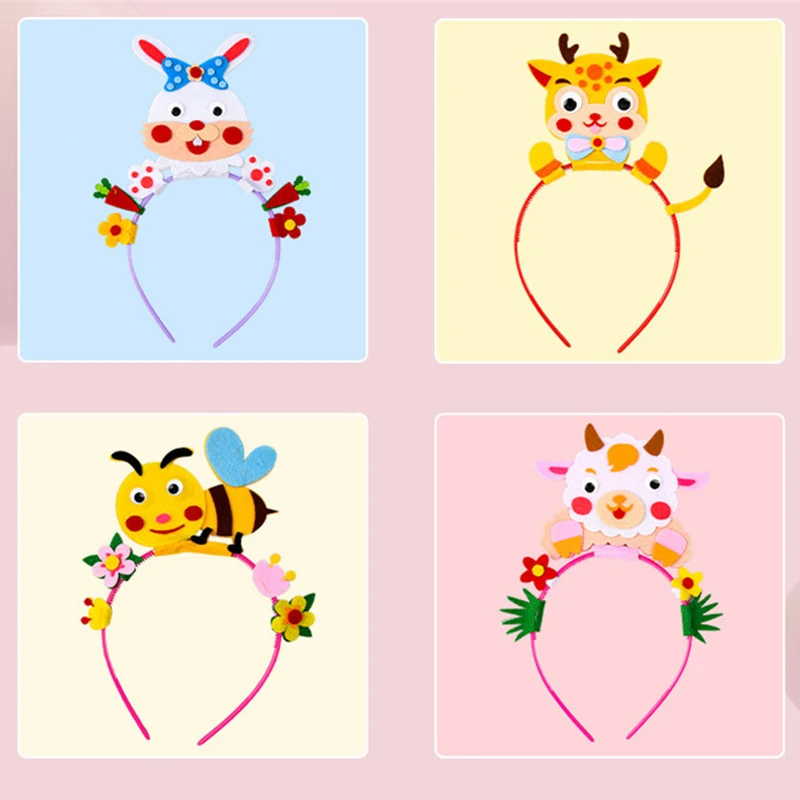 Cute Tiara Headband DIY Toy Animal Cartoon Creative Art HandiCraft Party Performance Decor Kindergarten Kids Educational Toys