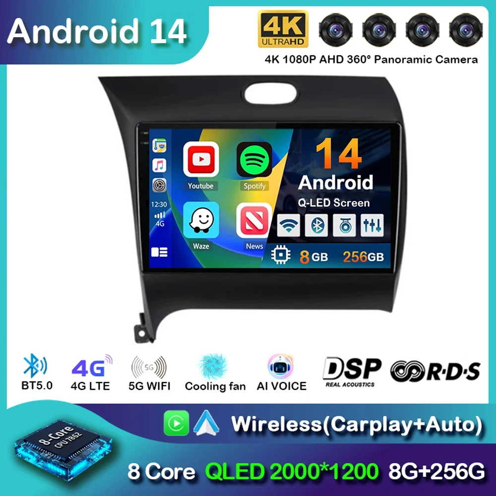 

Android 14 Carplay Auto Car Radio For Kia K3 Cerato 3 Forte 2013-2017 Multimedia Video Player Navigation GPS 2Din 4G+WIFI Stereo