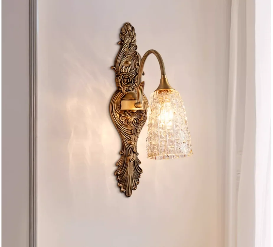European Bronze Wall Light Copper Wall Sconce Lamp W42cm H50cm Candle Style Wall Brackets Lustre for Living room Bedroom Lamps