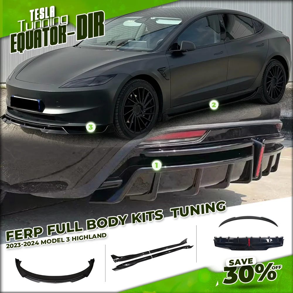 FERP Full Body Kit Rear Bumper Lip Spoiler with Pilot Light Side Splitter Parts Tuning For Tesla Model 3 Highland 2023-2024