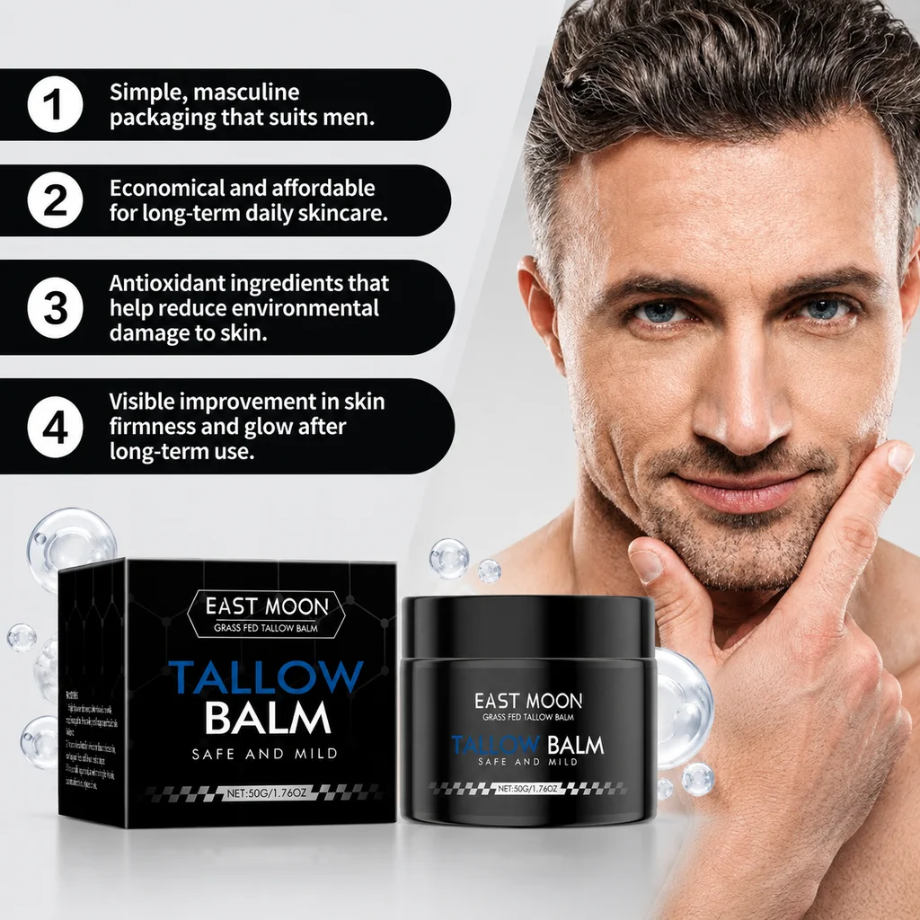 East Moon Men's Firming Face Tallow Cream Lighten Fine Lines Firming Skin Moisturizing Daily Skin Care Brightening Facial Cream