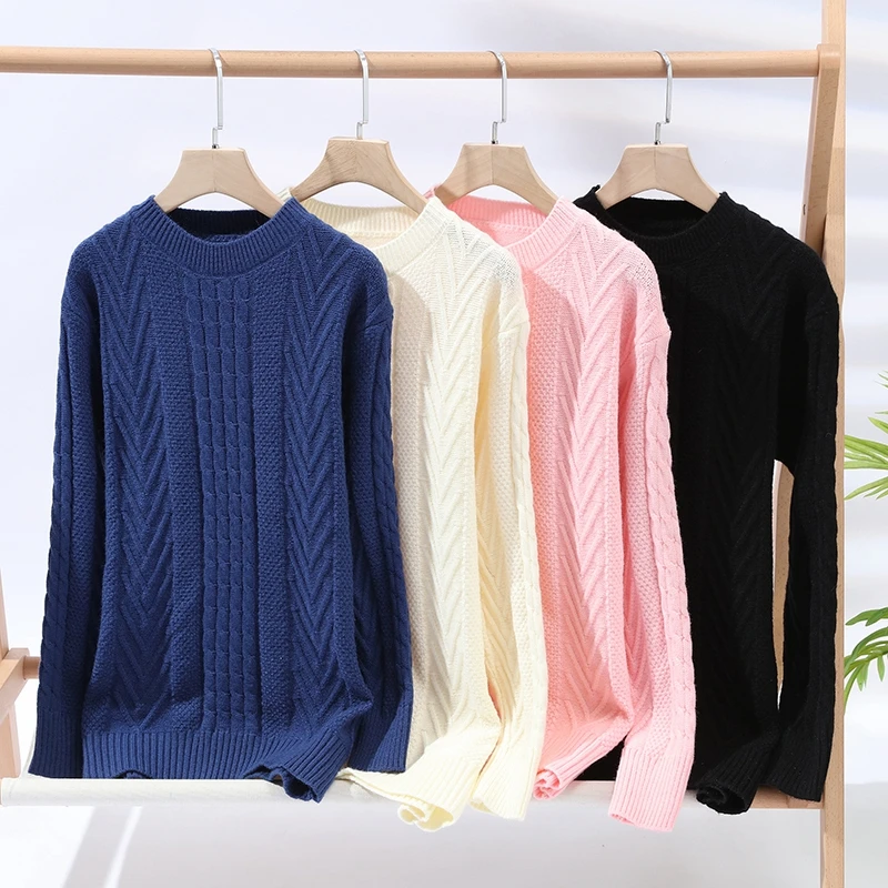 2024 Autumn Winter Knitted Men\'s Casual Sweater High Quality Round Neck Twists Weaving Pink Pullover Men Fashion Warm Sweater