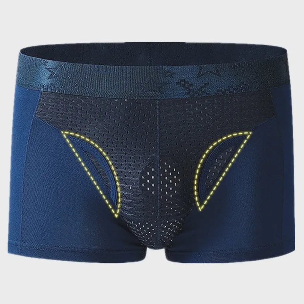 Men Ice Silk Boxer Shorts Solid Breathable Separation Pouch Underwear Trunks Daily Wear Male Mid Waist Panties