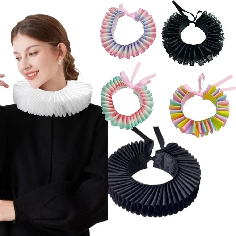 

Lace Design Fake Collar Ruffled Style Multi-layer Construction Neck Collar Elegant Adjustable Decorative Collar Cosplay Costume