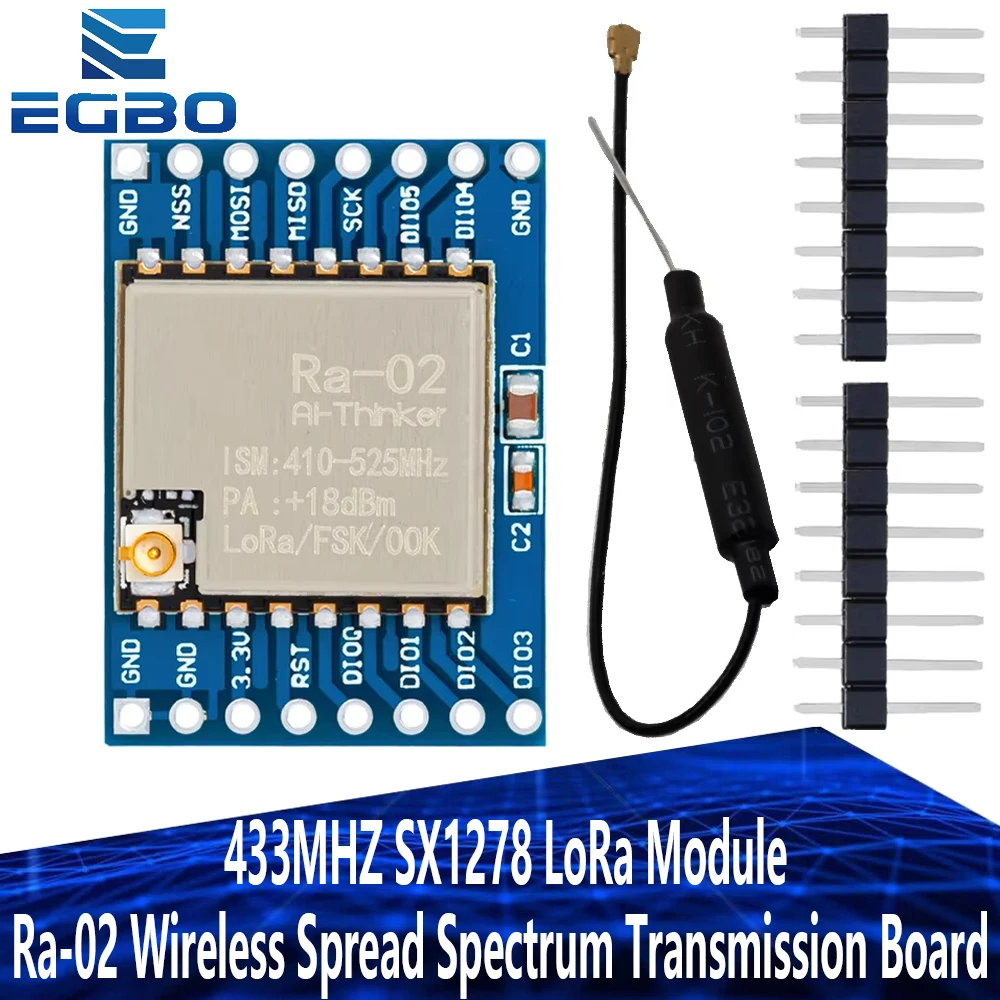 EGBO 433MHZ SX1278 LoRa Modul 433M 10KM Ra-02 Papan Transmisi Spektrum Penyebaran Nirkabel 2.4G Antena IPX untuk Rumah Pintar