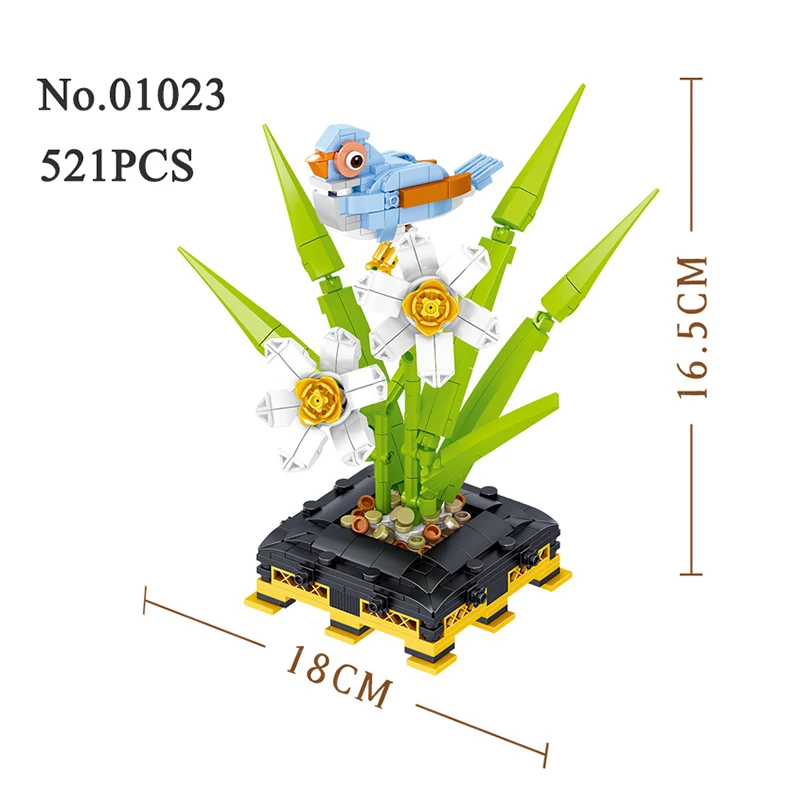 Bonsai Flower Plant Pot Series Building Block MOC Orchid Plum Bouquet DIY Assembly Bricks Toy For Children Home Decor Gift