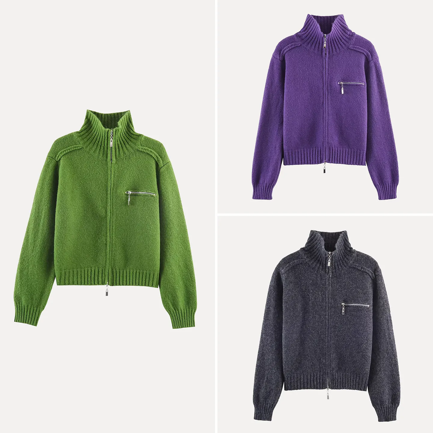 

Faionable Knitted Jaet Women's Sle Dual Zipper Simple Match 2025 Winter New Arrival Long Sve Cardigan Knitwear