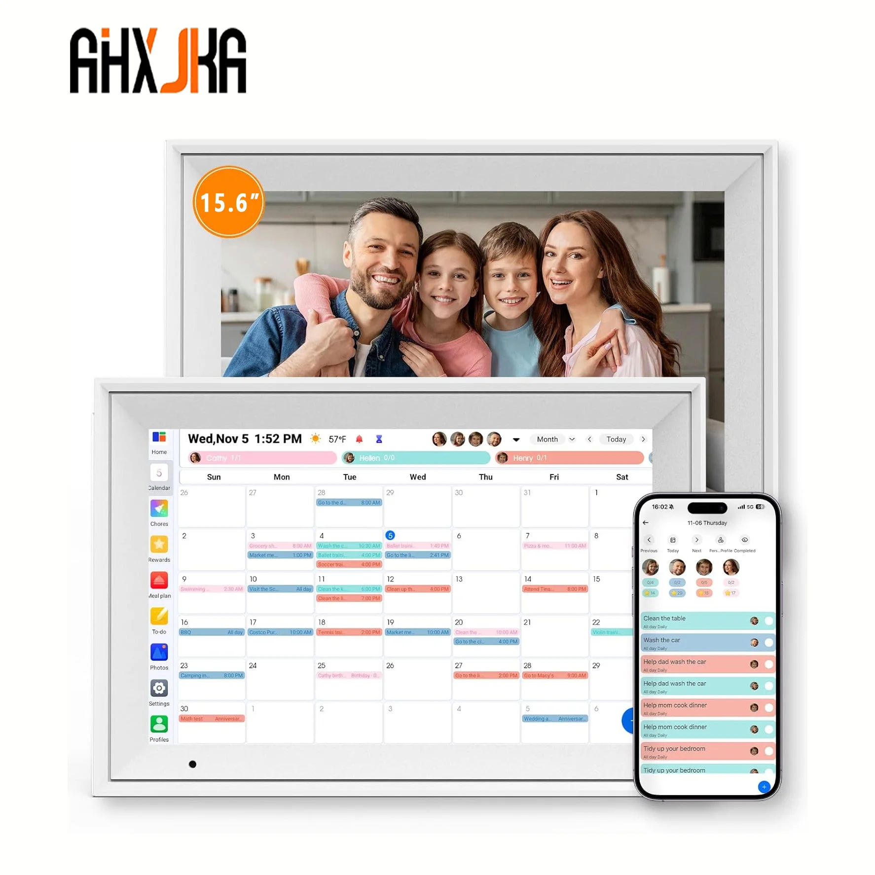 

Цифровая фоторамка AHXJKA 15,6 дюйма с Wi-Fi, разрешением 1920*1080P, памятью 32 ГБ, IPS-дисплеем с низким уровнем синего света, для хранения фото и видео, с сенсорным управлением, настенная