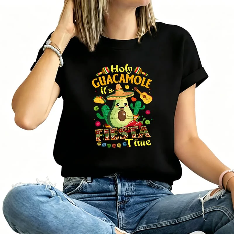It's Mexican Fiesta Time Cinco De Mayo Women's T-Shirt 100% Cotton Funny Graphic Short Sleeve Tee Novelty Shirt Casual Crew Neck Top S-5Xl