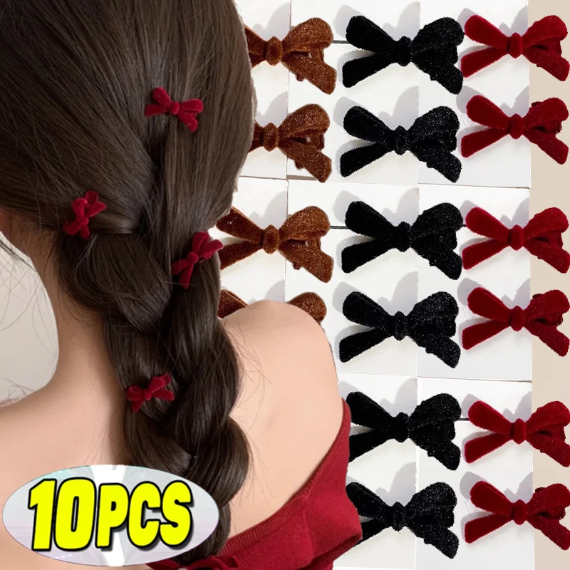 1/10pcs Mini Red Velvet Bow Hair Clips Little Girls Sweet Small Black Khaki Bow Knot Hairpins Barrette Headwear Hair Accessories