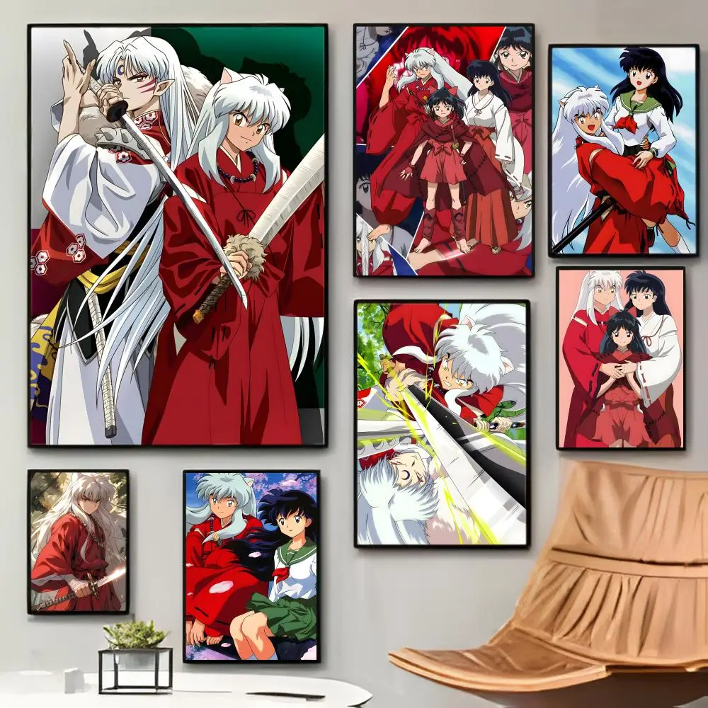 l-Inuyasha Japanese anime Poster Sticky Waterproof Coffee House Bar Room Wall Decor Gift