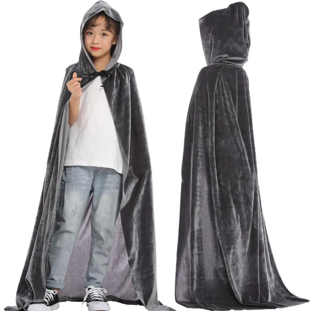 Hooded Cape Kids Halloween Witch Cape with Tie-up Hood for Cosplay Stage Performance Floor Length Unisex Costume Cloak Cosplay