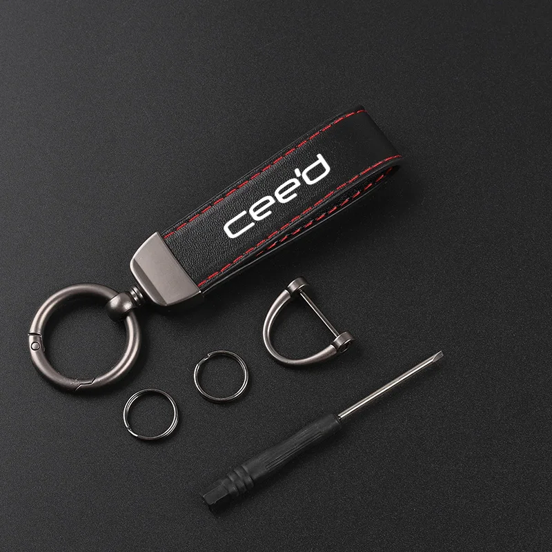 Deluxe Leather Keychain with Car Badge Keychain Pendant For KIA CEED
