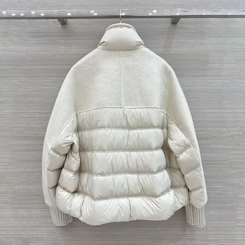 2026, New Design, Women's Double-sided Cashmere Patchwork Down Jacket, V-neck Warm Coat, High-Quality Formal Coat, Y2K Style