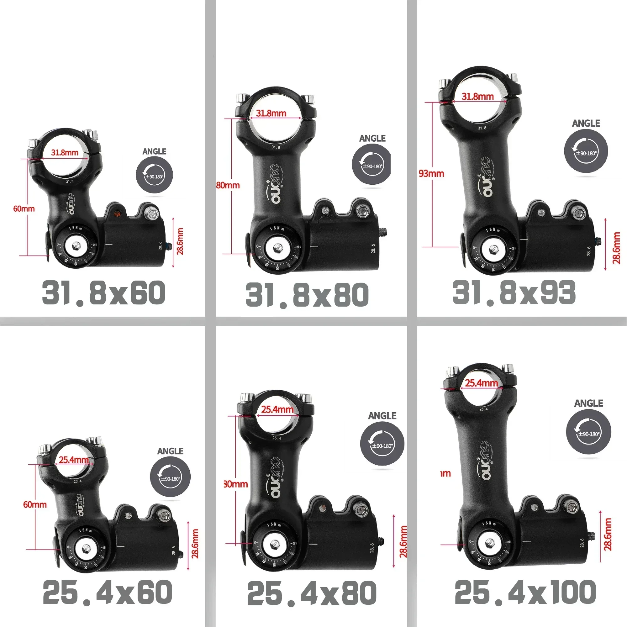 OUO MTB Adjustable Stem MTB Power Bike Table 90-180 Degree Bicycle Handlebar Extender 25.4/31.8mm Down Stem Extension Dual Lock