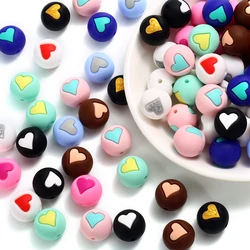 10/20Pcs 15mm Double-Sided Heart Silicone Beads for Pacifier Clips DIY Keys Chains Round Loose Spacing Beads Jewelry Making