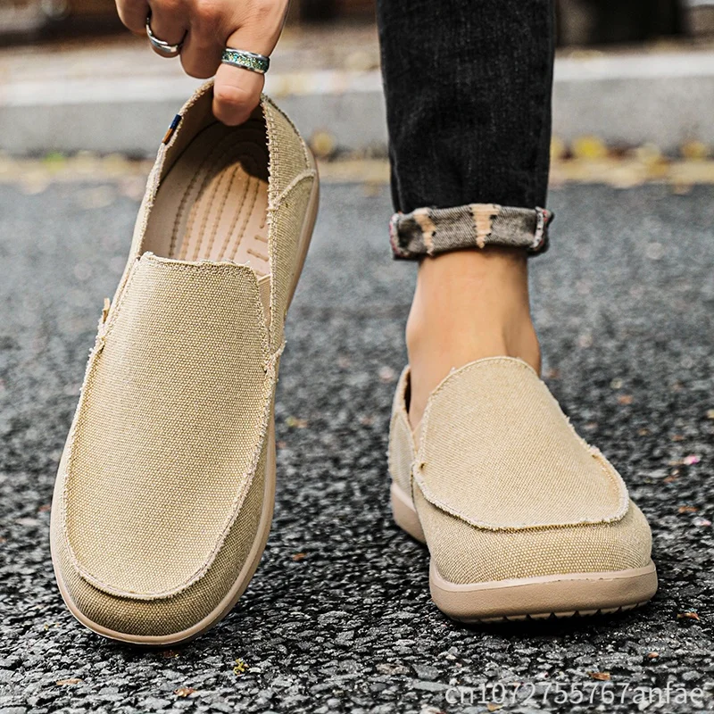 Spring Men Casual Canvas Shoes Breathable Loafer Lightweight Vulcanized Shoes Outdoor Men's Sneakers Walking Shoe Driving Shoes