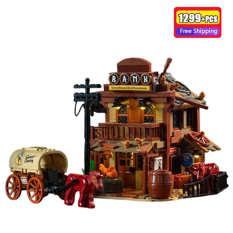 

2640PCS MOC Western Cowboy City Gas Station Building Blocks Street View Architectural Model Construction Toys Assembly Brick