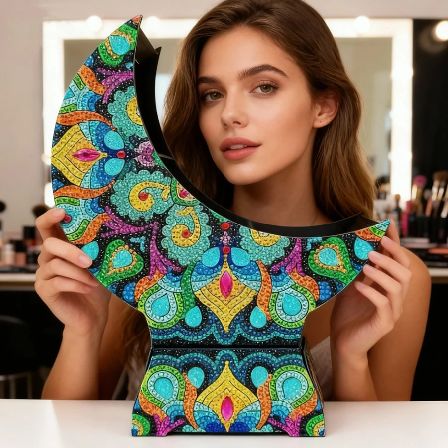 

Новый 5D алмазный рисунок DIY Мандала узор в форме луны мульти-космическая тарелка для конфет и закусок с кронштейном Алмазная вышивка фруктовая тарелка