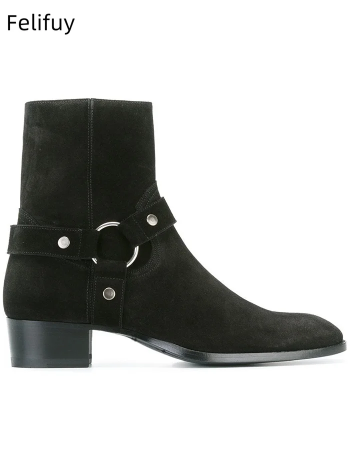 Fashion Brown Cow Suede Boots for Men Classic Leisure Cowboy Low Heel Boots Men Zipper Mens Genuine Leather Ankle Boots size 46
