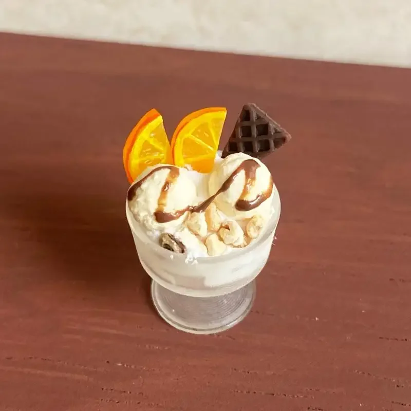 

Kids Pretend Play Dollhouse Toy - One Piece Miniature Orange Cream Ice Cream Cup Kitchen Accessory
