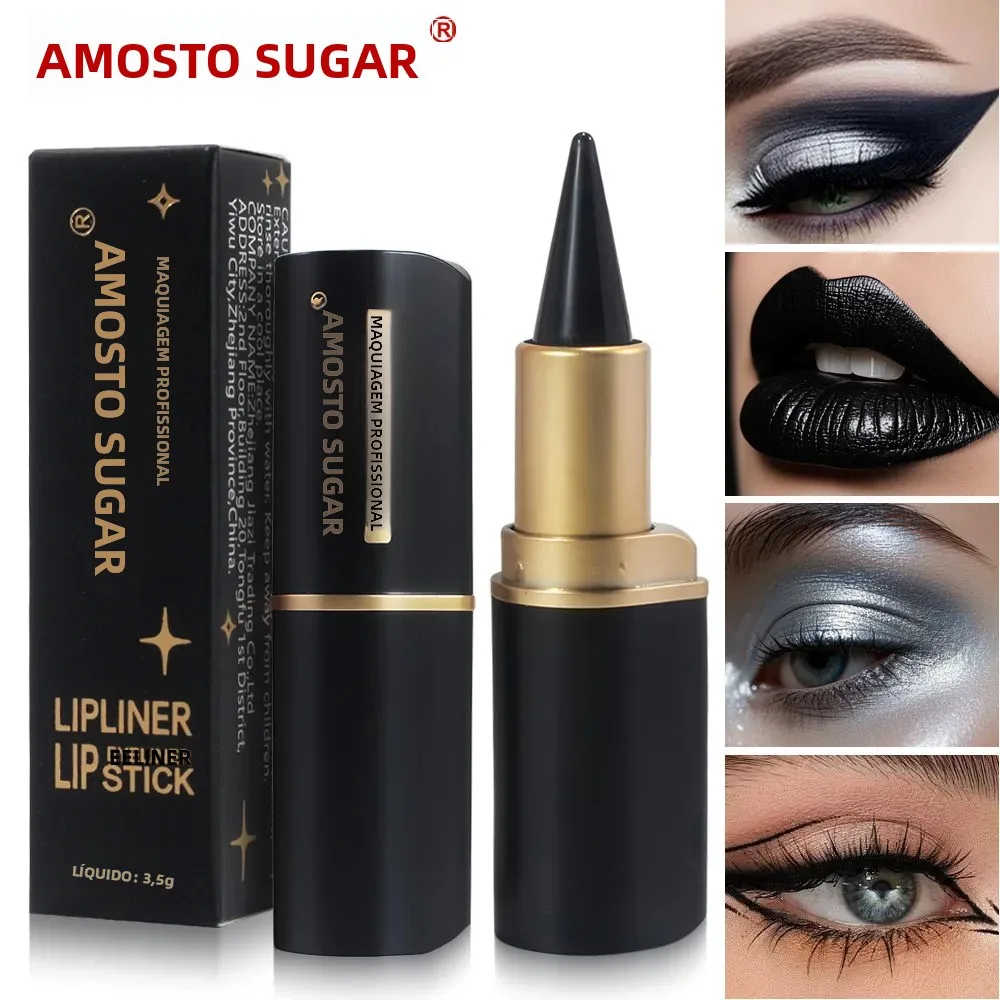 Caneta delineadora preta de longa duração, gel à prova d'água 24 horas, maquiagem cosmética, delineador labial de secagem rápida, iluminador para aparência de olhos fumosos