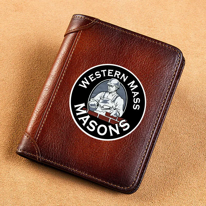 

High Quality Genuine Leather Wallet Western Mass Masons Printing Standard Short Purse BK3684